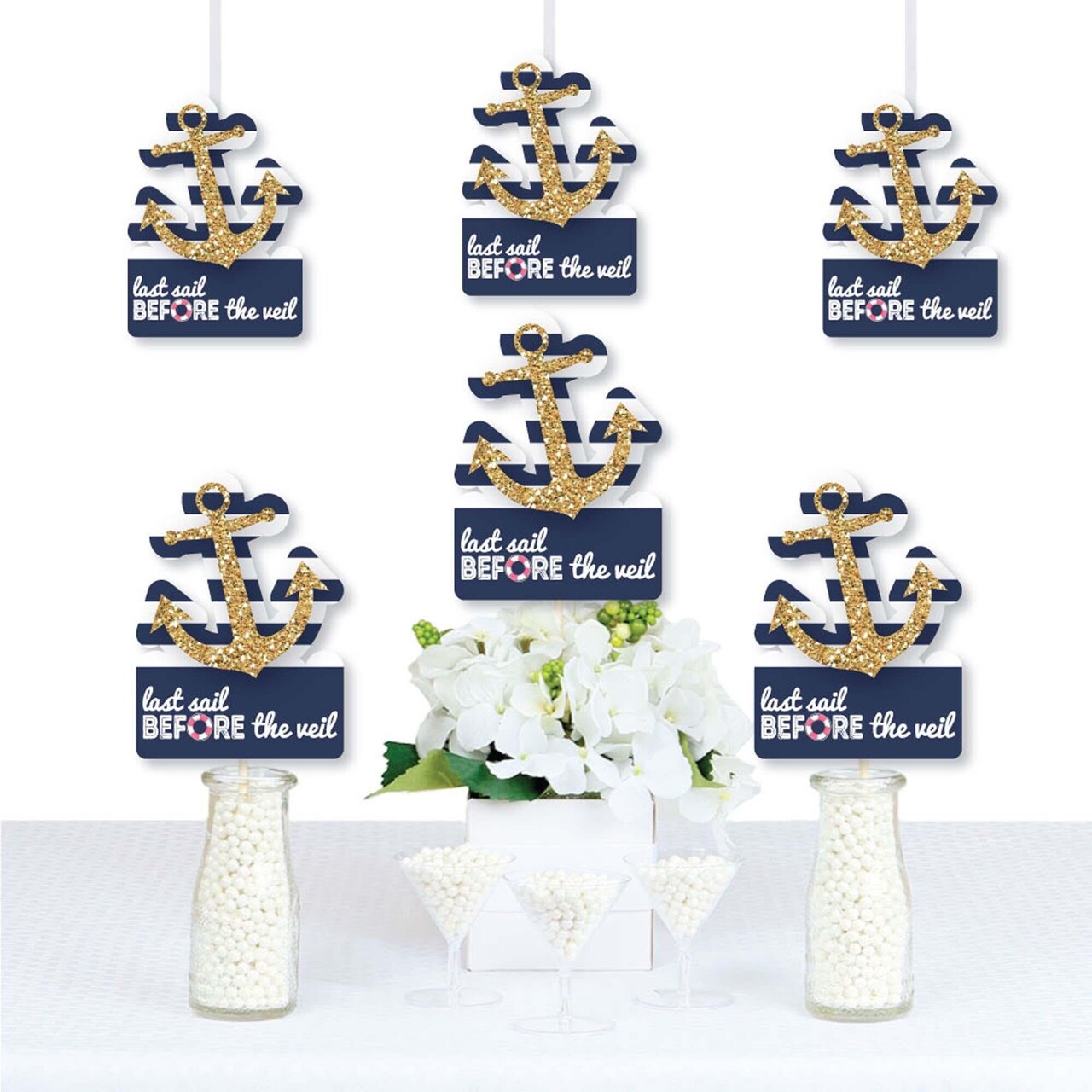 Big Dot of Happiness Last Sail Before the Veil - Anchor Shaped Decorations DIY Nautical Bridal Shower and Bachelorette Party Essentials - Set of 20